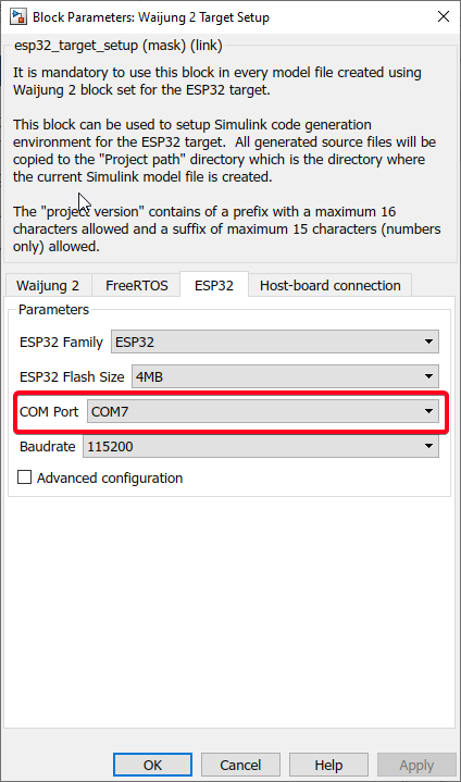 Figure 68:  Select ESP32 COM port