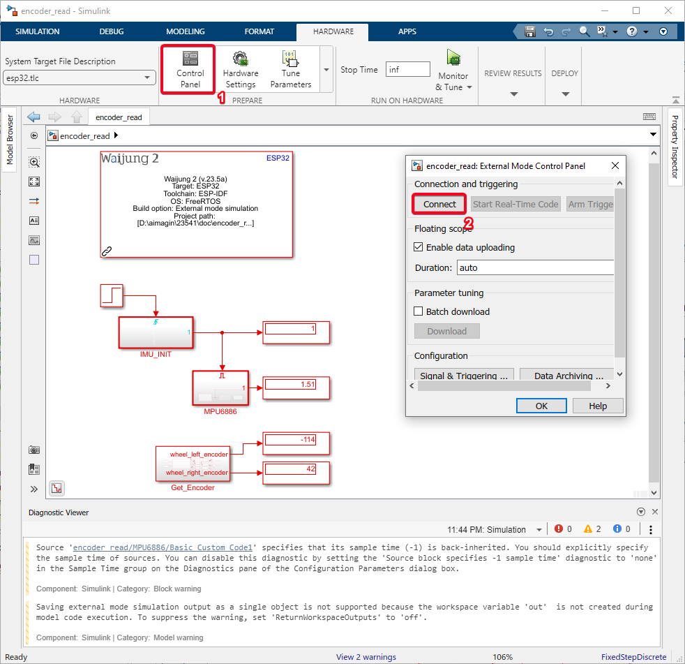 Figure 100:  Run External mode Simulation