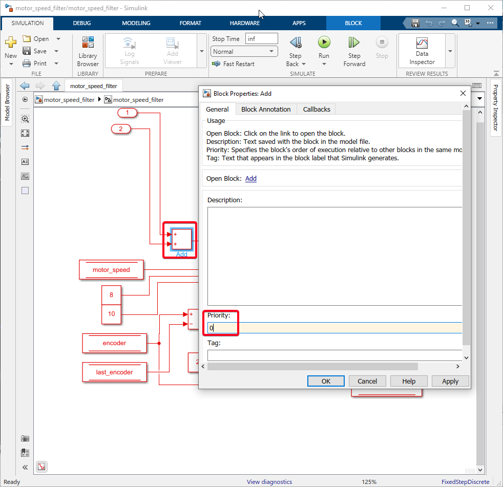 Figure 113:  Set Priority to 0 on first Add block