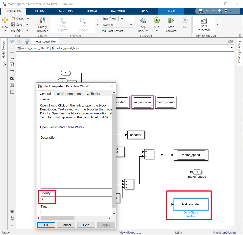 Figure 115:  Set Priority to 2 on last_encoder