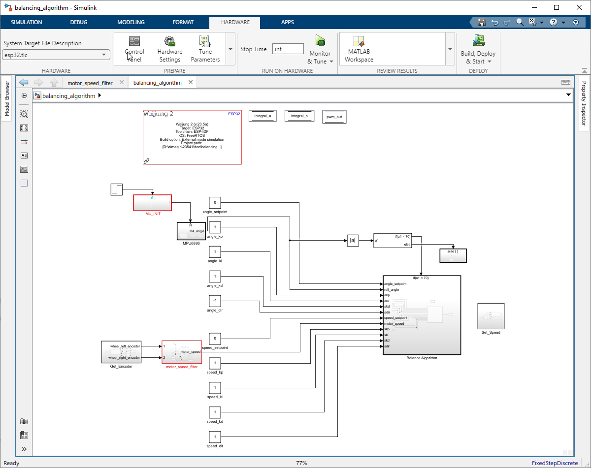 Figure 133: Balancing Algorithm Simulink model