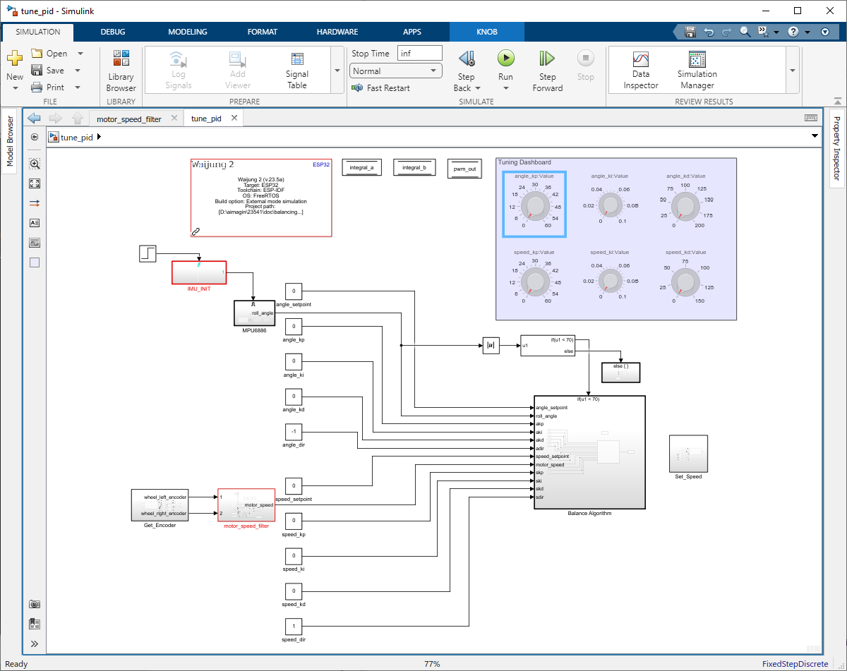 Figure 135: Simulink model with tuning knobs