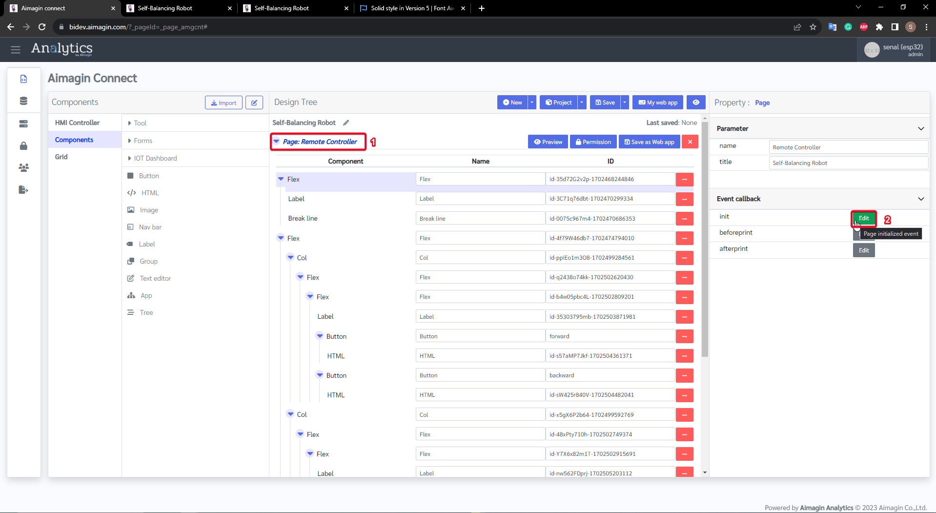 Figure 180: Page init callback