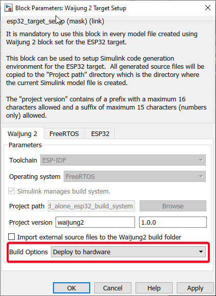 Figure 195:  Select Deploy to Hardware as Build Option