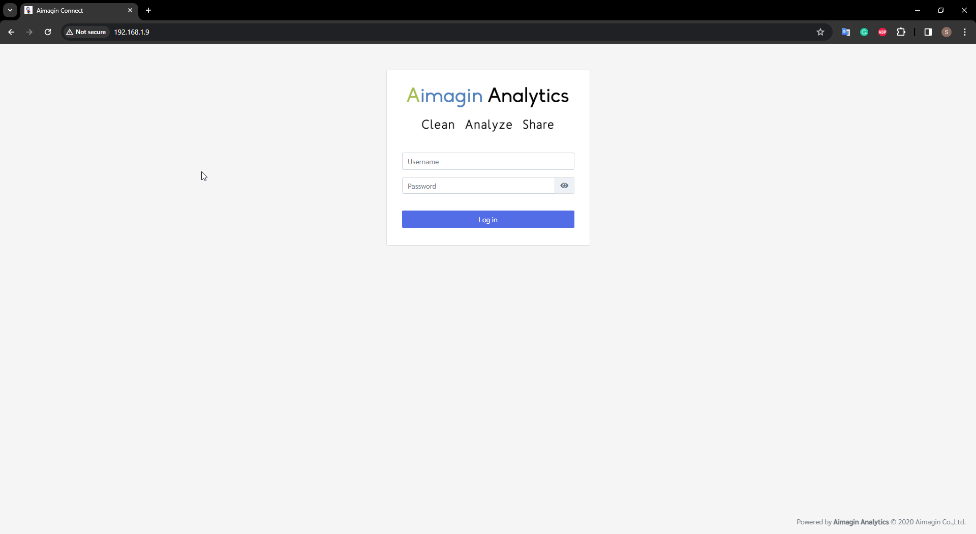 Figure 213:  Enter IP address and sign in to Aimagin Analytics account