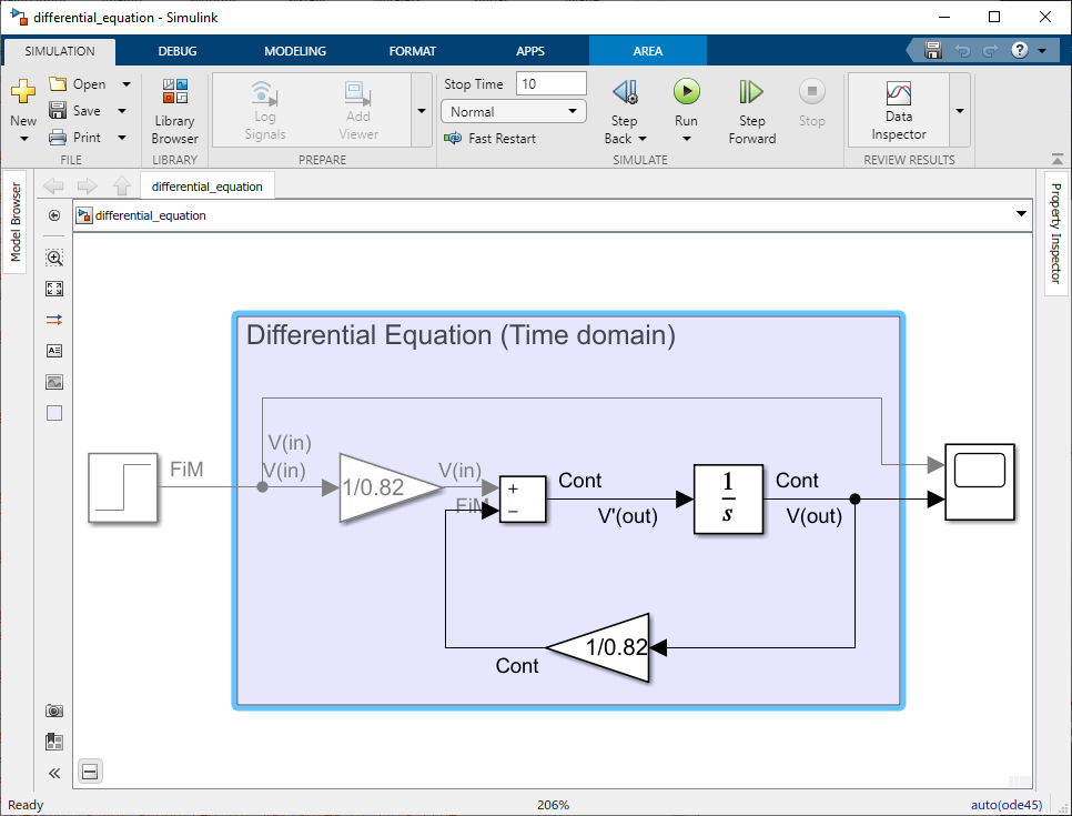 Figure 3: Simulink Model of the Derived RC Circuit Differential Equation(Time domain)
