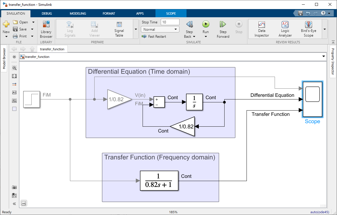 Figure 5: Simulink Model of the Derived RC Circuit Transfer Function (Frequency Domain)