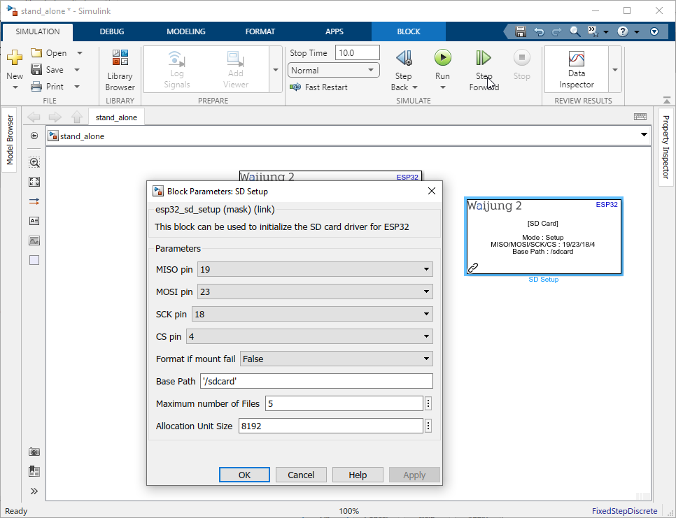 Figure 201:  Configure SD Setup block for the SD card.