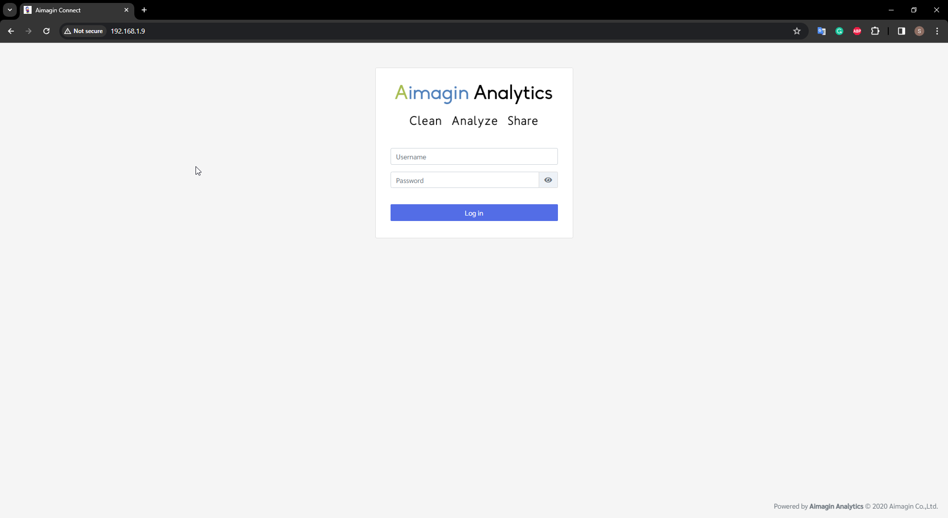 Figure 216:  Enter IP address and sign in to Aimagin Analytics account
